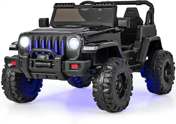 Front. Costway - Costway Kids Ride on Truck 12V Battery Powered Ride on Car 2-Seat with 2.4G Parental Remote Control - Solid Black.