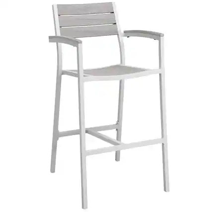Front. Outdoor Escape - Bicast Leather Outdoor Patio Bar Stool with Armrests and Cushioned Seat - Gray.