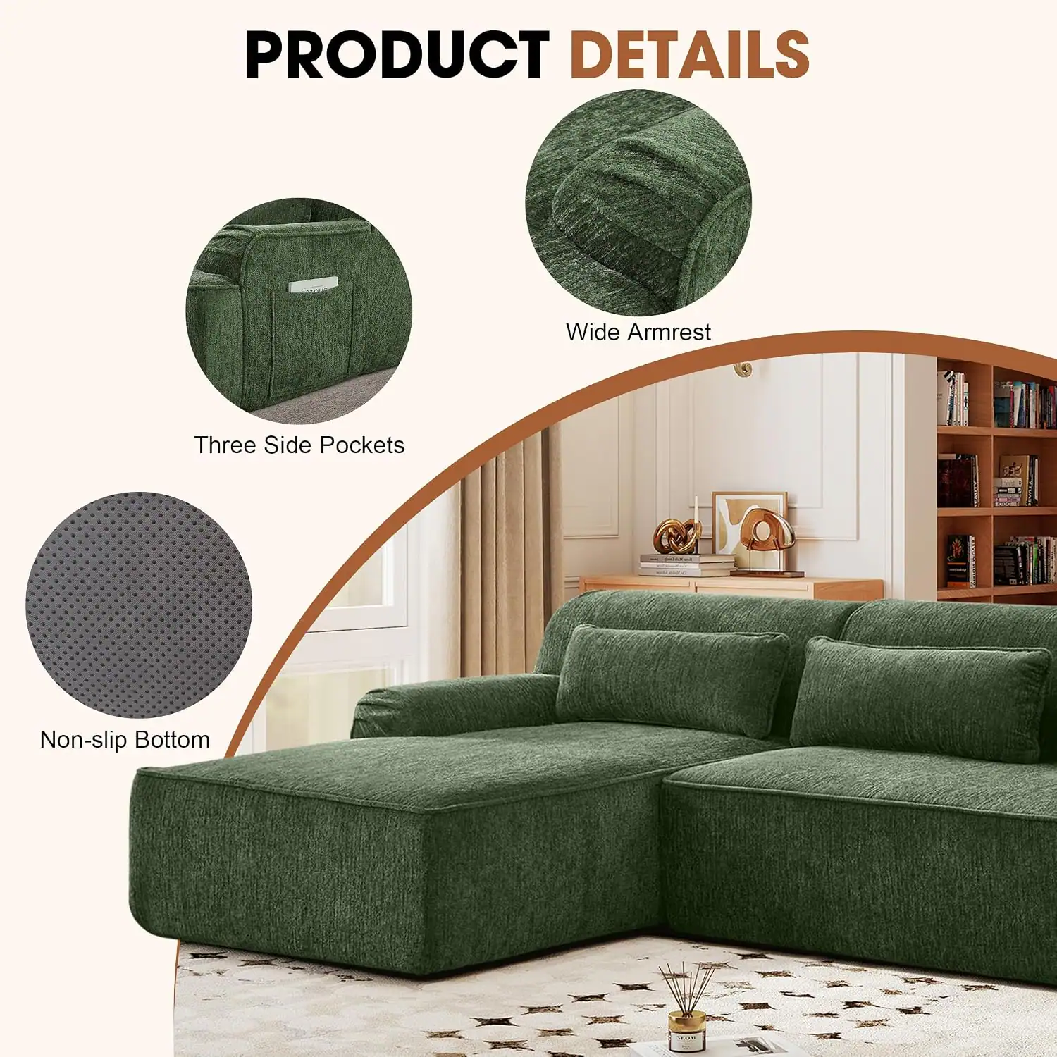 PRODUCT DETAILS  
- Wide Armrest  
- Three Side Pockets  
- Non-slip Bottom