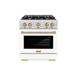 ZLINE - Autograph 30 in. Select Dual Fuel Satin Steel Range w/ White & Bronze Accents (HDRSZ-WM-30-CB) - White Matte