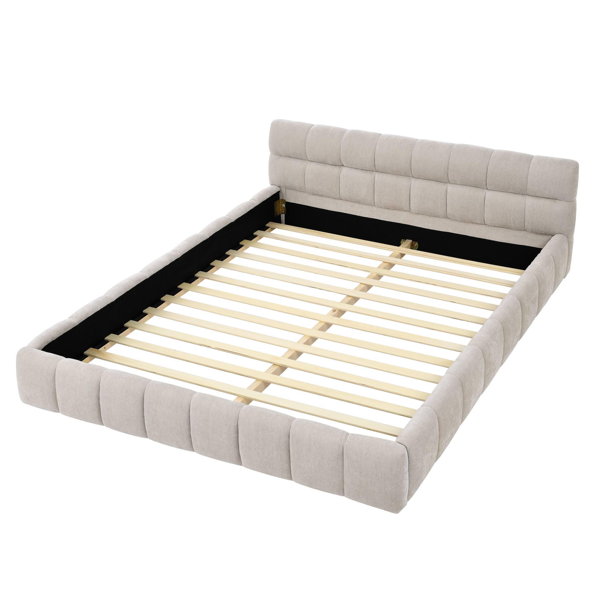 Alt View 2. Anysun - Queen Chenille Platform Bed Frame with Headboard - Thick Fabric, Solid Frame, No Box Spring Needed - Beige.