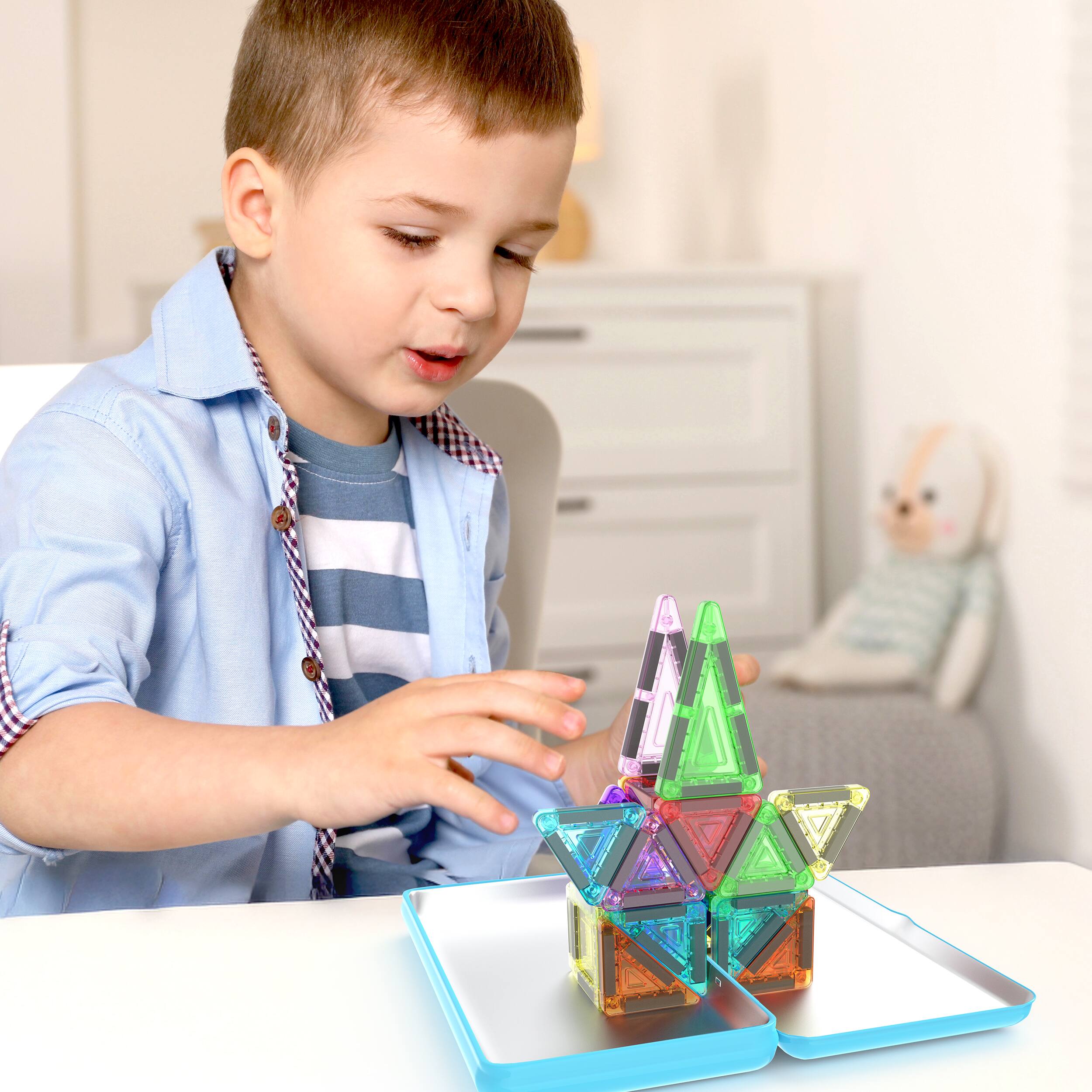 Alt View 1. PicassoTiles - PicassoTiles Nano 26pc Magnetic Tiles Building Set for Kids, Mini Travel STEM Construction Toy with Tin Case, Ages 3+.