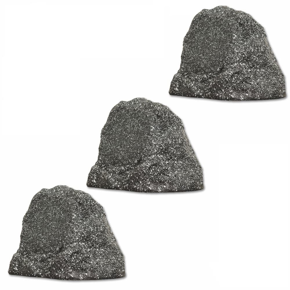 Theater Solutions by Goldwood - B61GG Fully Wireless Rechargeable Battery 6.5" Bluetooth Outdoor Rock 3 Speaker Set Link Up to 99 Speakers Wirelessly - Granite Gray