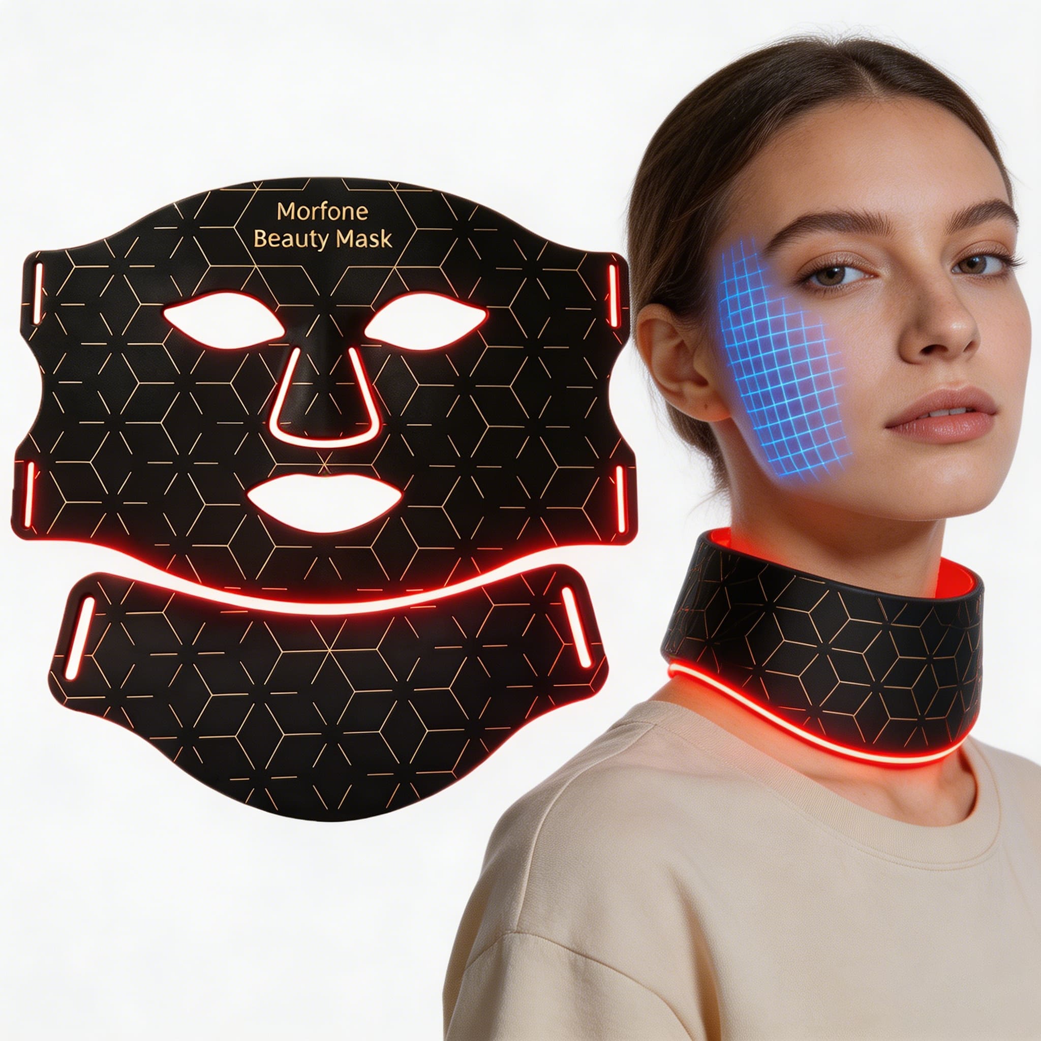 Morfone - 7 Color Light Hands Free Silicone Anti Wrinkle Facial and Neck Beauty Device - Black