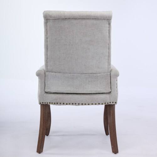 Left. LUCKY ONE - Assembled Tufted Chenille Arm Dining Chair with Curved Solid Wood Legs Club Style Single - Beige.