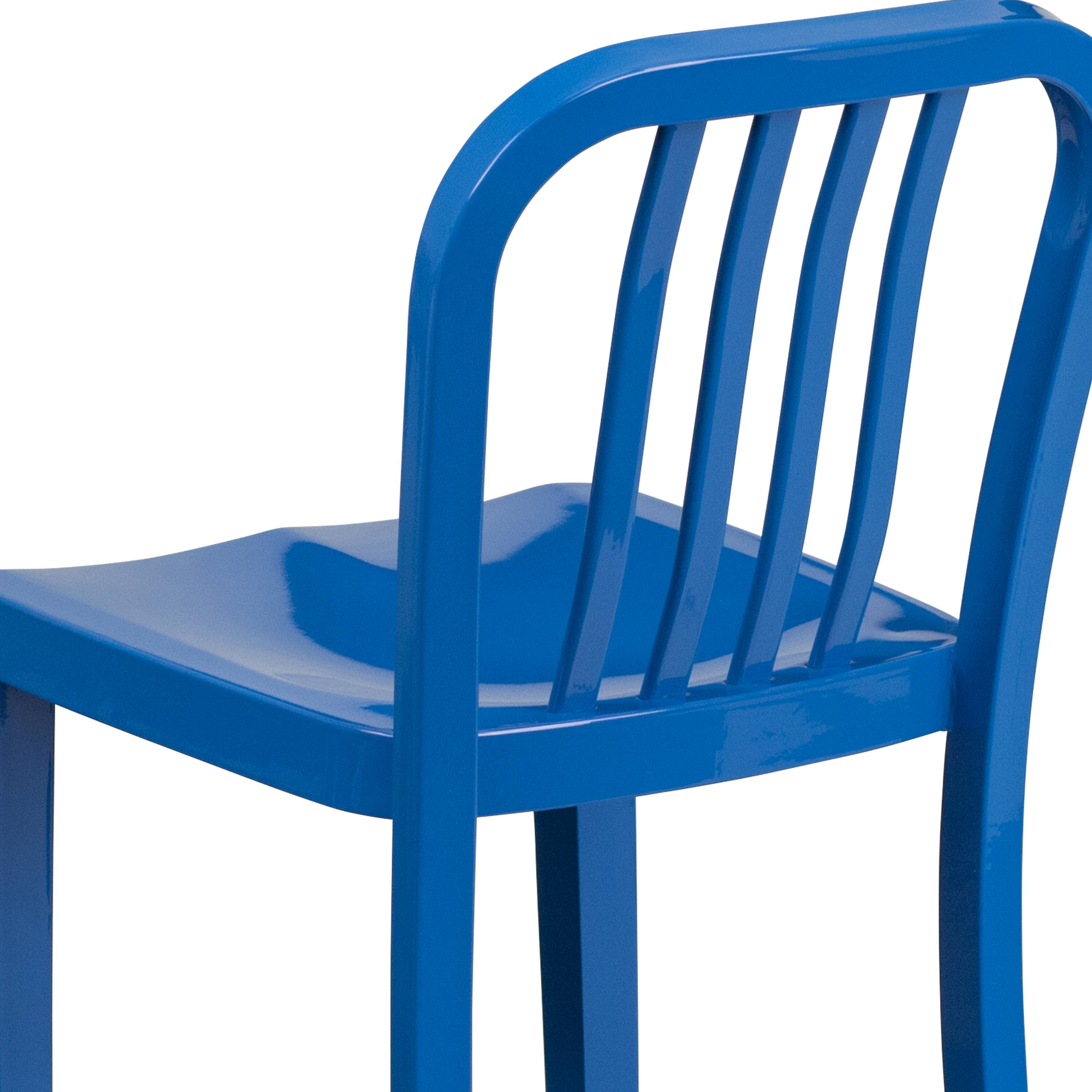 Alt View 8. Emma + Oliver - Commercial Grade 24"H Colorful Metal Indoor-Outdoor Vertical Slat Counter Stool - Blue.