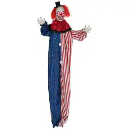 Homcom - 6' Halloween Hanging Clown Decoration, Scary Talking Clown with Light-up Eyes and Creepy Sound for Indoor or Outdoor - Multi-colored
