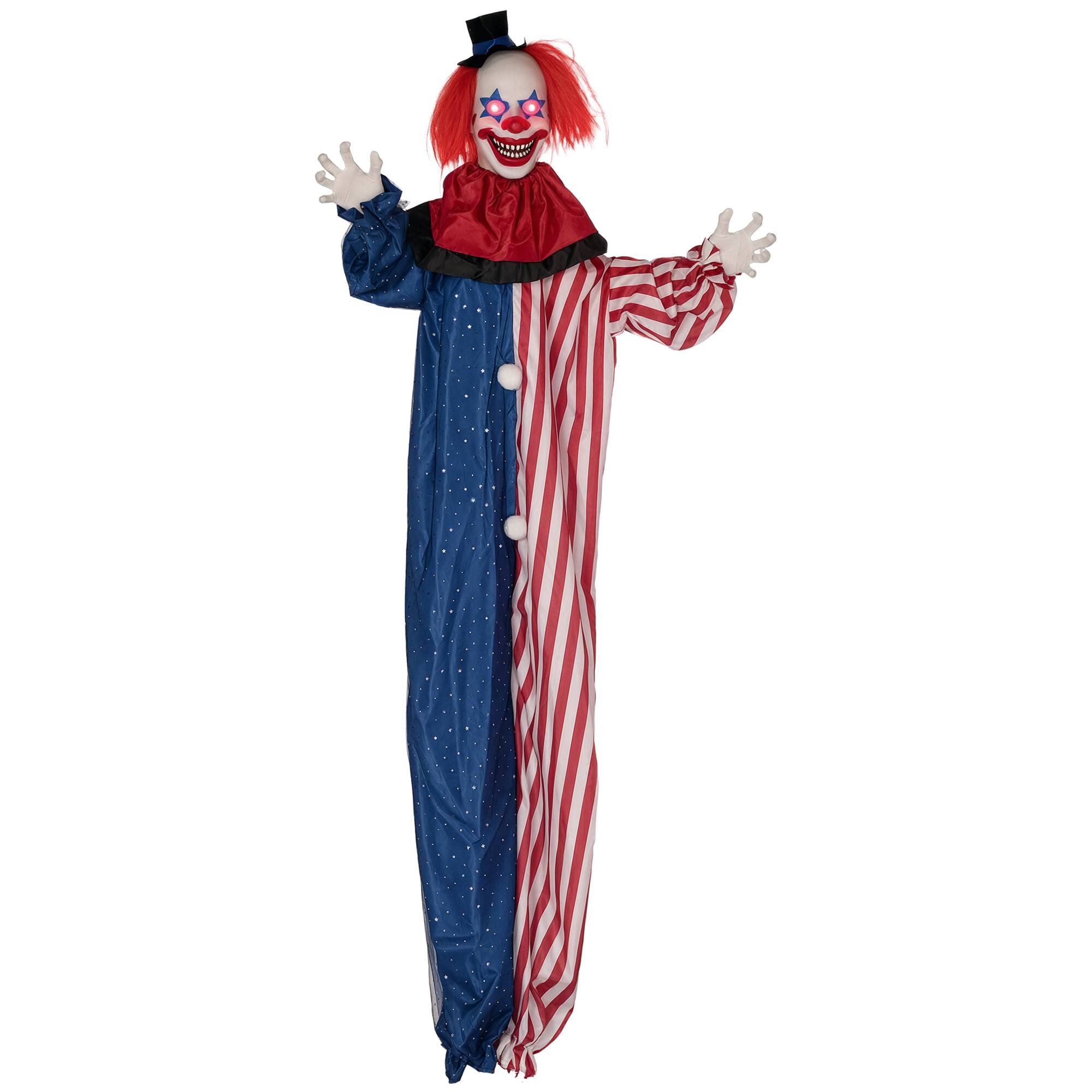 Front. Homcom - 6' Halloween Hanging Clown Decoration, Scary Talking Clown with Light-up Eyes and Creepy Sound for Indoor or Outdoor - Multi-colored.