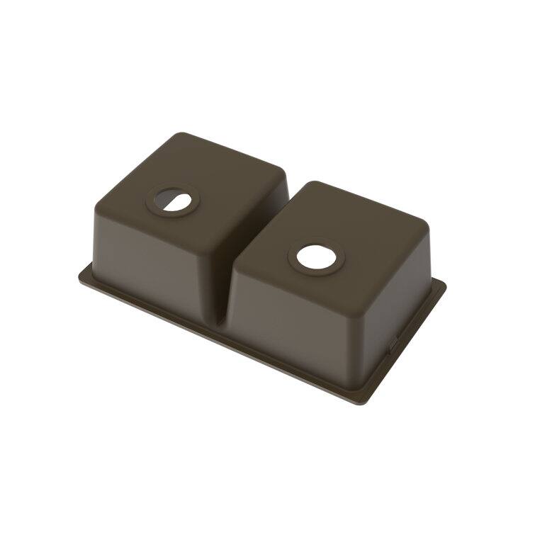 Back. Winpro - Winpro Undermount Granite Composite 33 in. x 18-3/4 in. x 9-1/2 in. Double Equal Bowl Kitchen Sink in Mocha - Mocha.