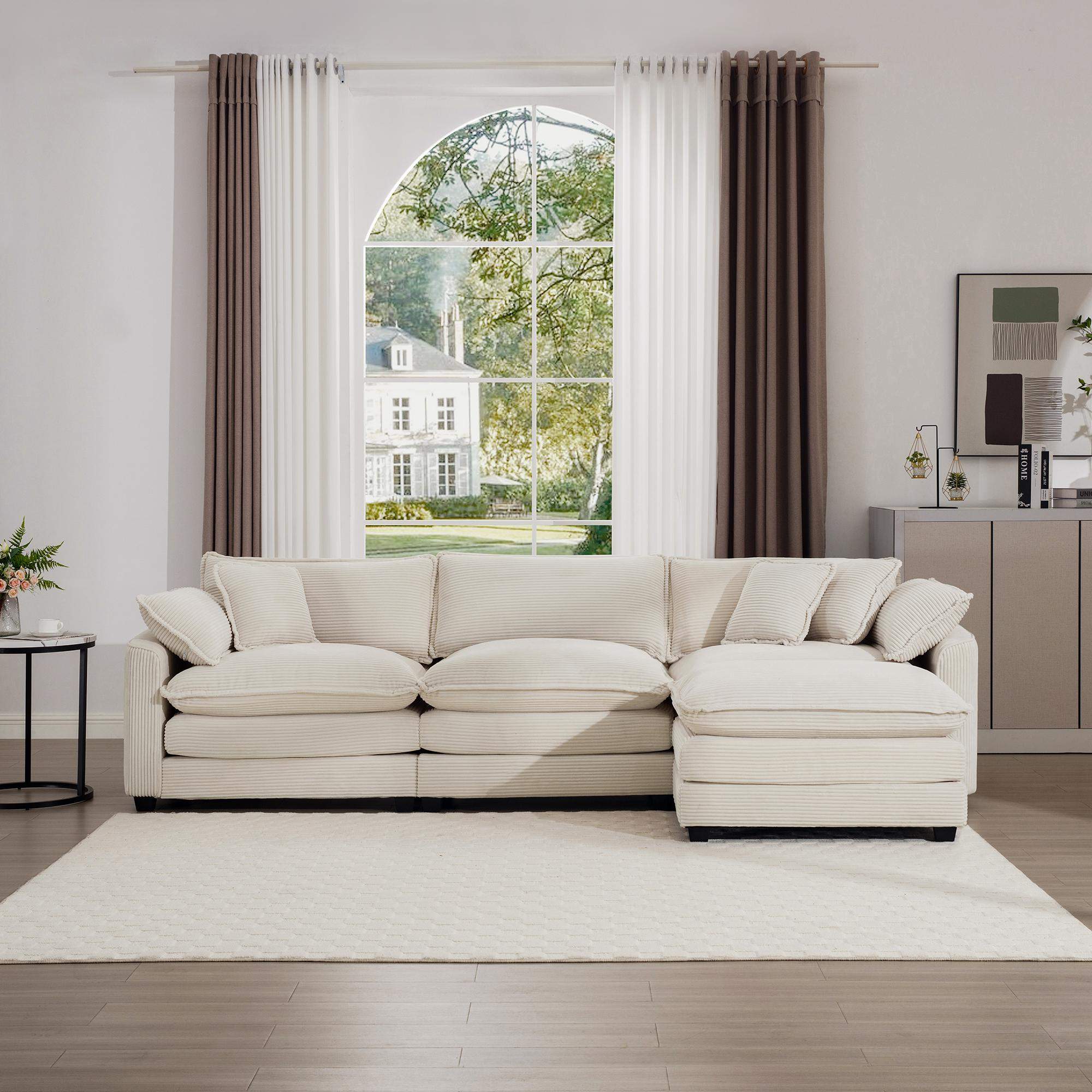 Angle. LOVMOR - Sectional Sofa Modular Deep Seat 3Seat Sofa Couch with OttomanComfy Upholstered Furniture for Living RoomLight Beige - Beige.