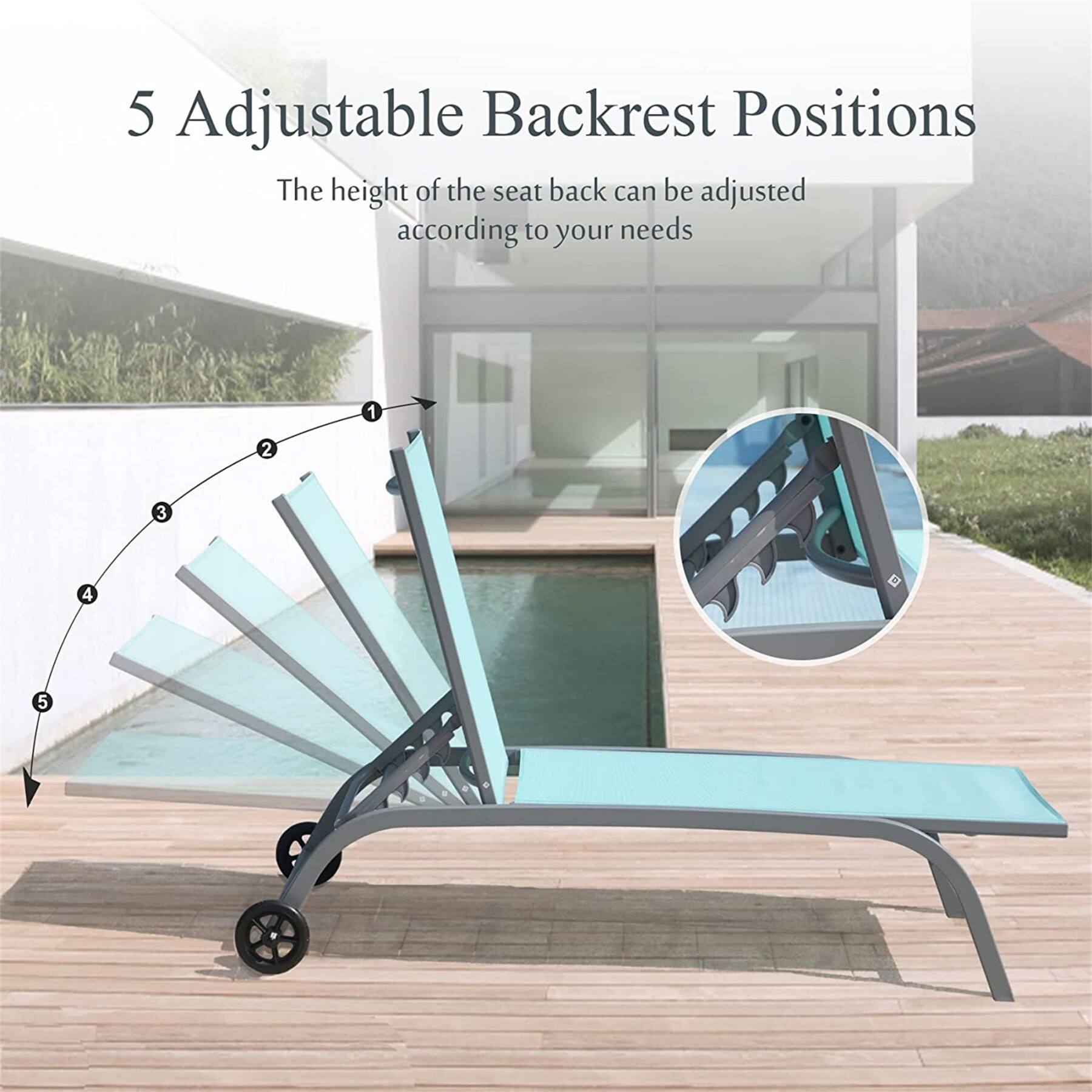 5 Adjustable Backrest Positions

The height of the seat back can be adjusted according to your needs

1 2 3 4 5