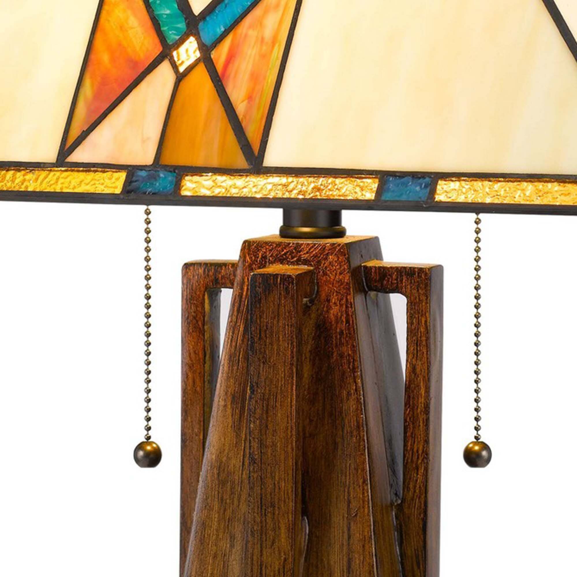 Back. Manhattan Lane - Table Lamp with Tiffany Shade and Geometric Design - Multicolor.