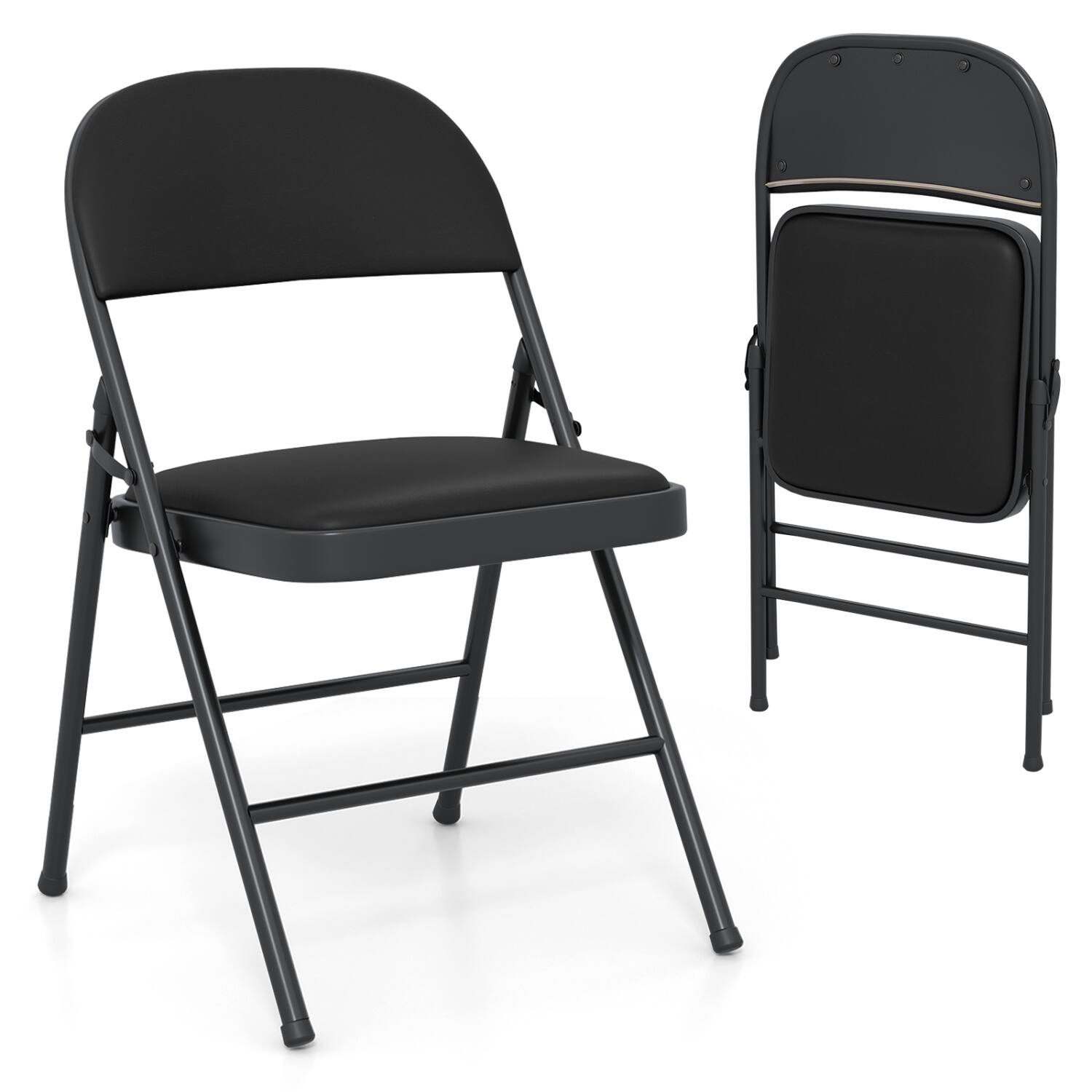 Alt View 1. WELLFOR - 4 Pack Folding Chairs with Metal Frame and PVC Leather for Indoor Outdoor - Black.