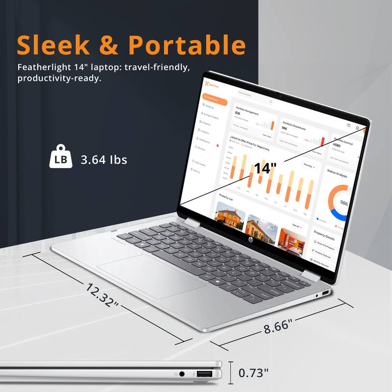 Sleek & Portable Featherlight 14" laptop: travel-friendly, productivity-ready.

- 3.64 lbs
- 12.32" x 8.66" x 0.73"
- 14" display