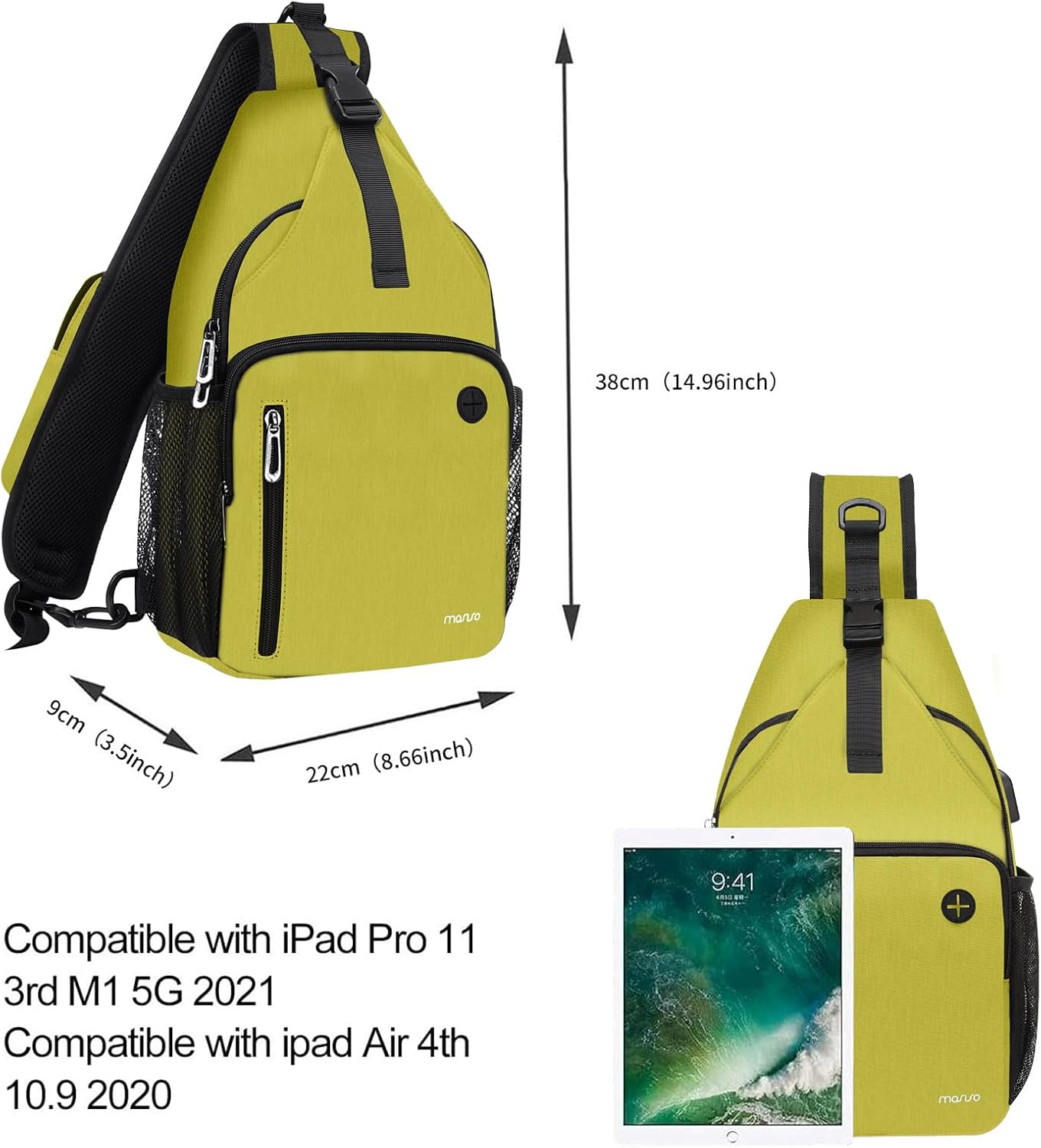 38cm (14.96inch)  
9cm (3.5inch)  
22cm (8.66inch)  

Compatible with iPad Pro 11 3rd M1 5G 2021  
Compatible with iPad Air 4th 10.9 2020