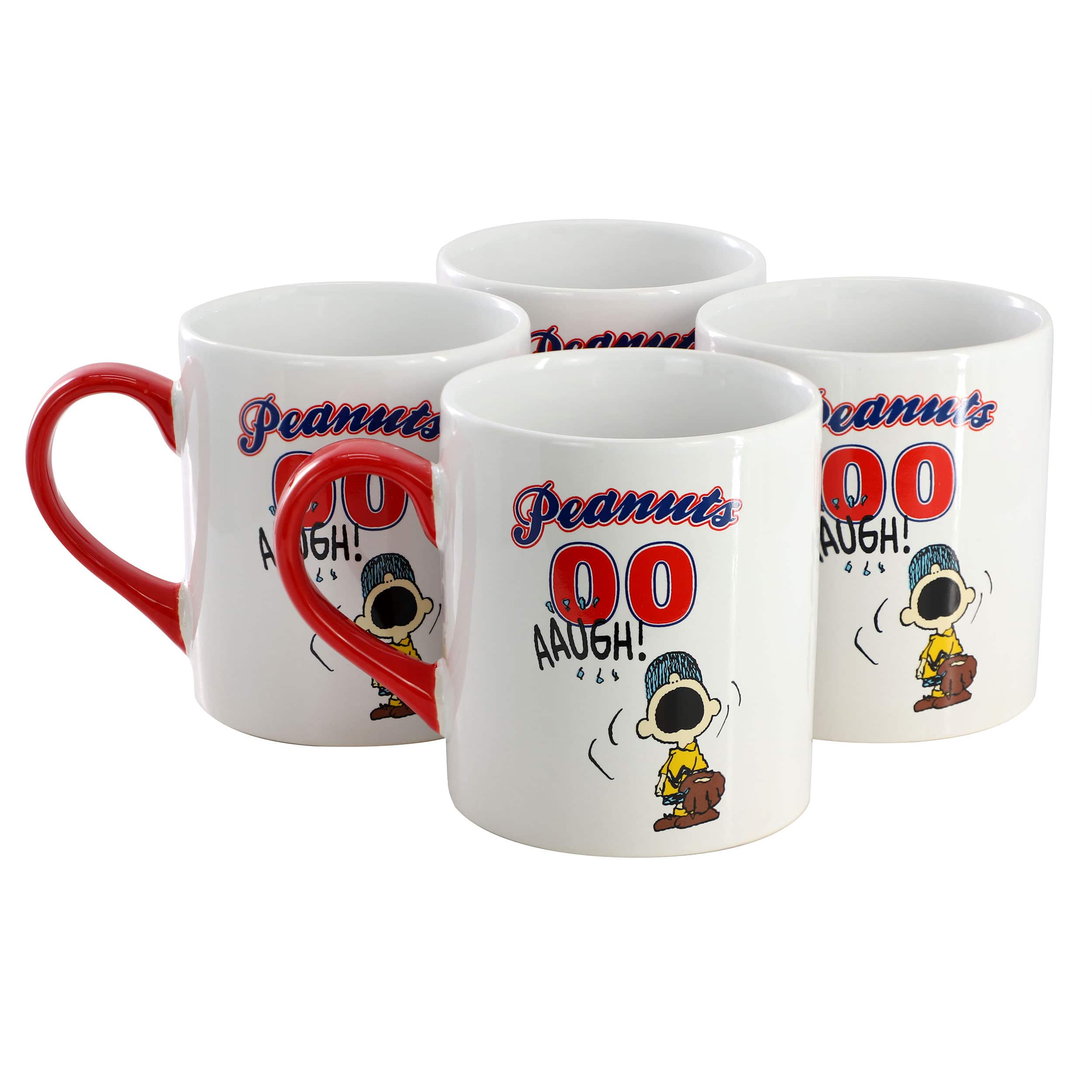 Peanuts - Best in Sports Varsity 4 Piece 19 Ounce Stoneware Mug Set in White and Red - Assorted