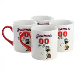 Peanuts - Best in Sports Varsity 4 Piece 19 Ounce Stoneware Mug Set in White and Red - Assorted