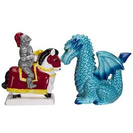 Pacific Trading - Knight on Horse and Dragon Ceramic Salt and Pepper Shakers Set - Multicolor