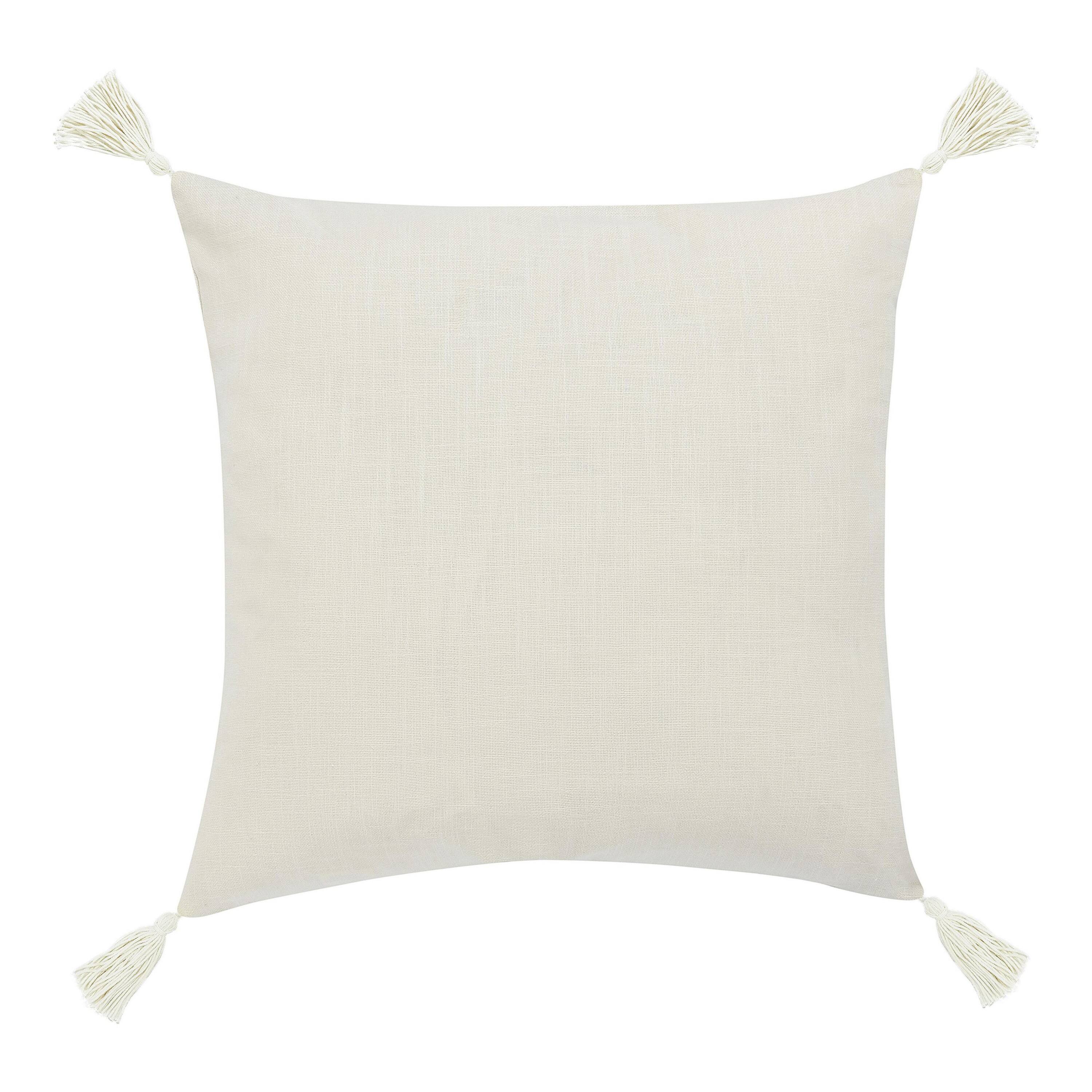 Left. Manhattan Lane - Pini Throw Pillow, Boho Design Stripe Pattern, 22 Inch  Linen - Beige.