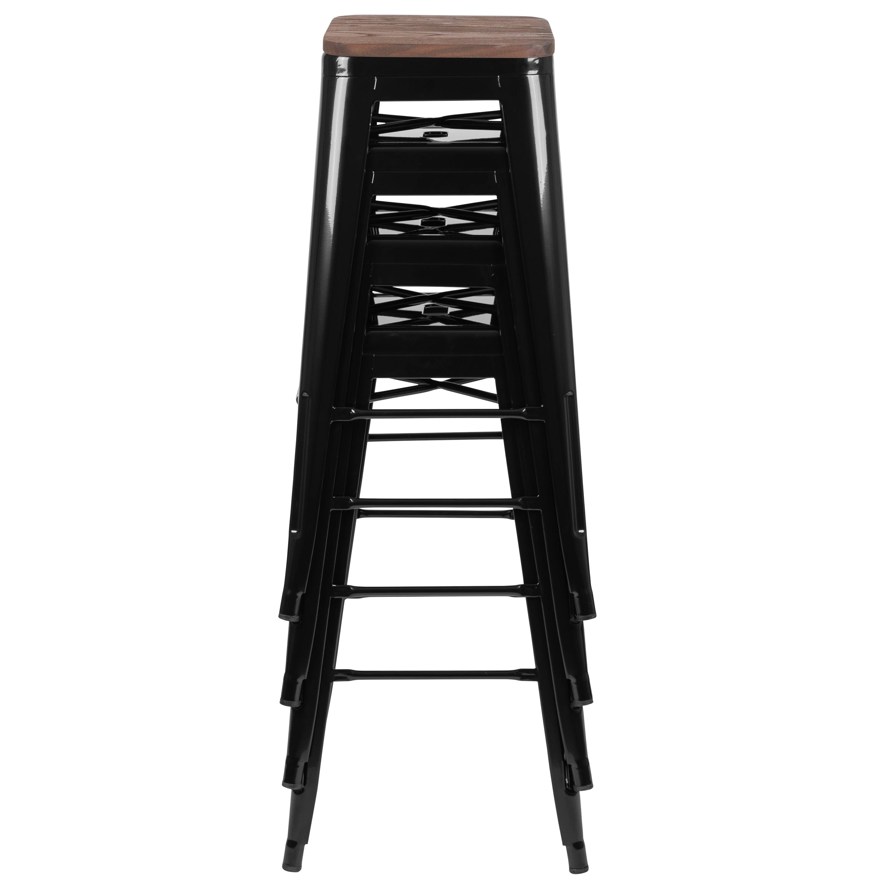 Alt View 18. Alamont Home - 30" High Metal Indoor Bar Stool with Wood Seat - Stackable Set of 4 - Black.