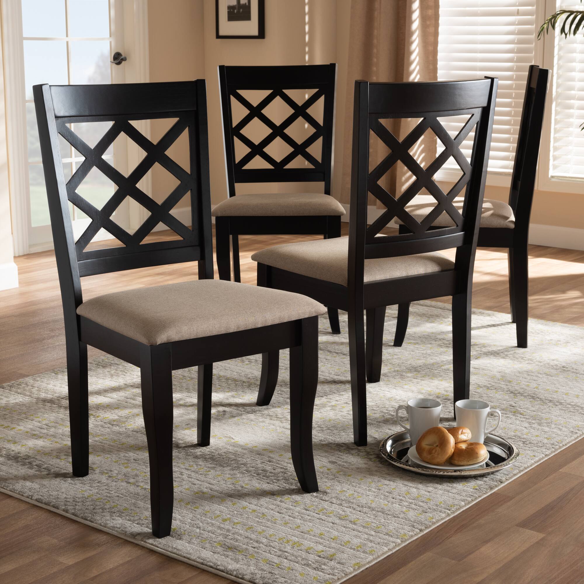 Back. Baxton Studio - Verner Modern and Contemporary Fabric Upholstered Espresso Finished Wood Dining Chair - Sand/Espresso.