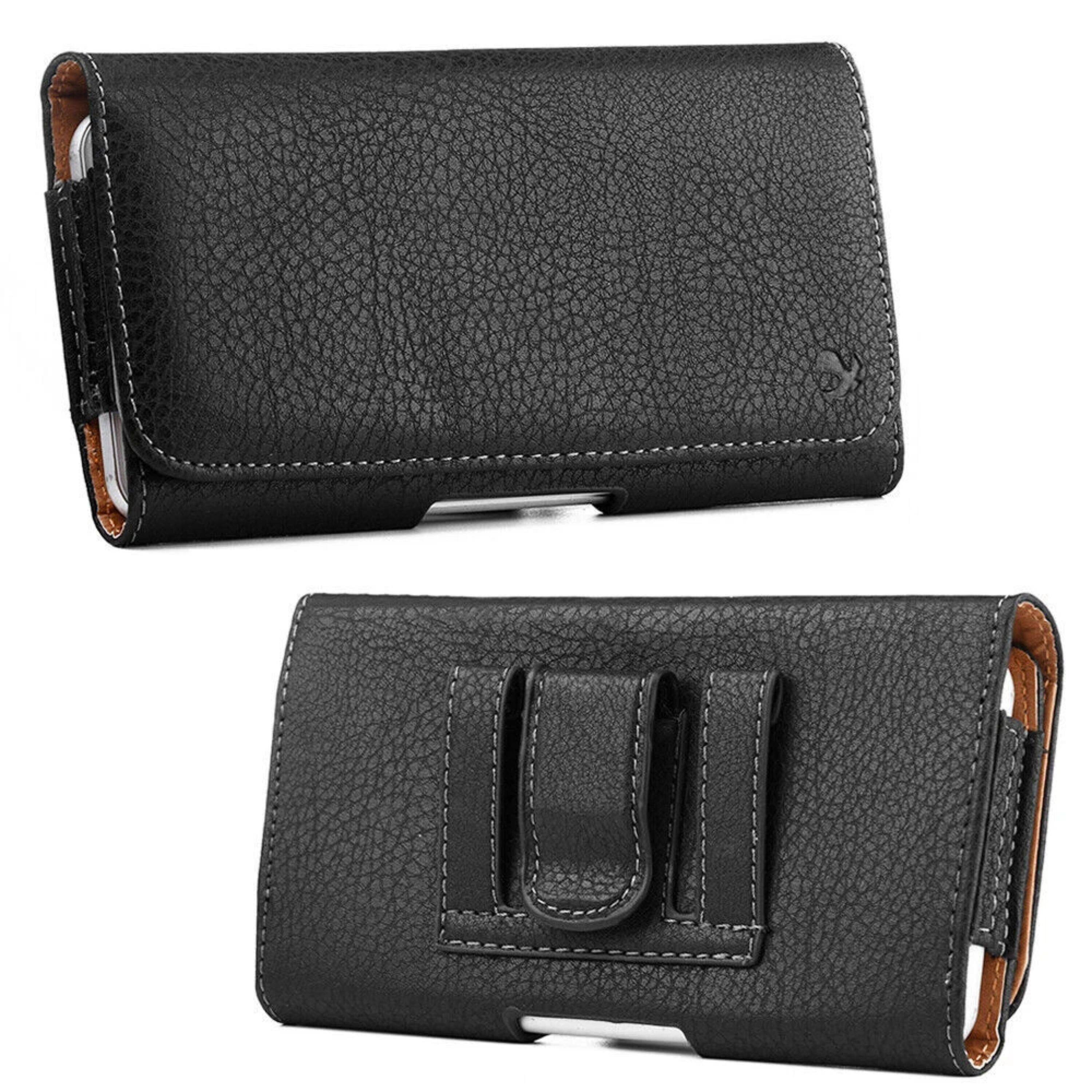Back. Kitcheniva - Leather Belt Clip Phone Pouch Holster For iPhone 16 Pro Max - Black.