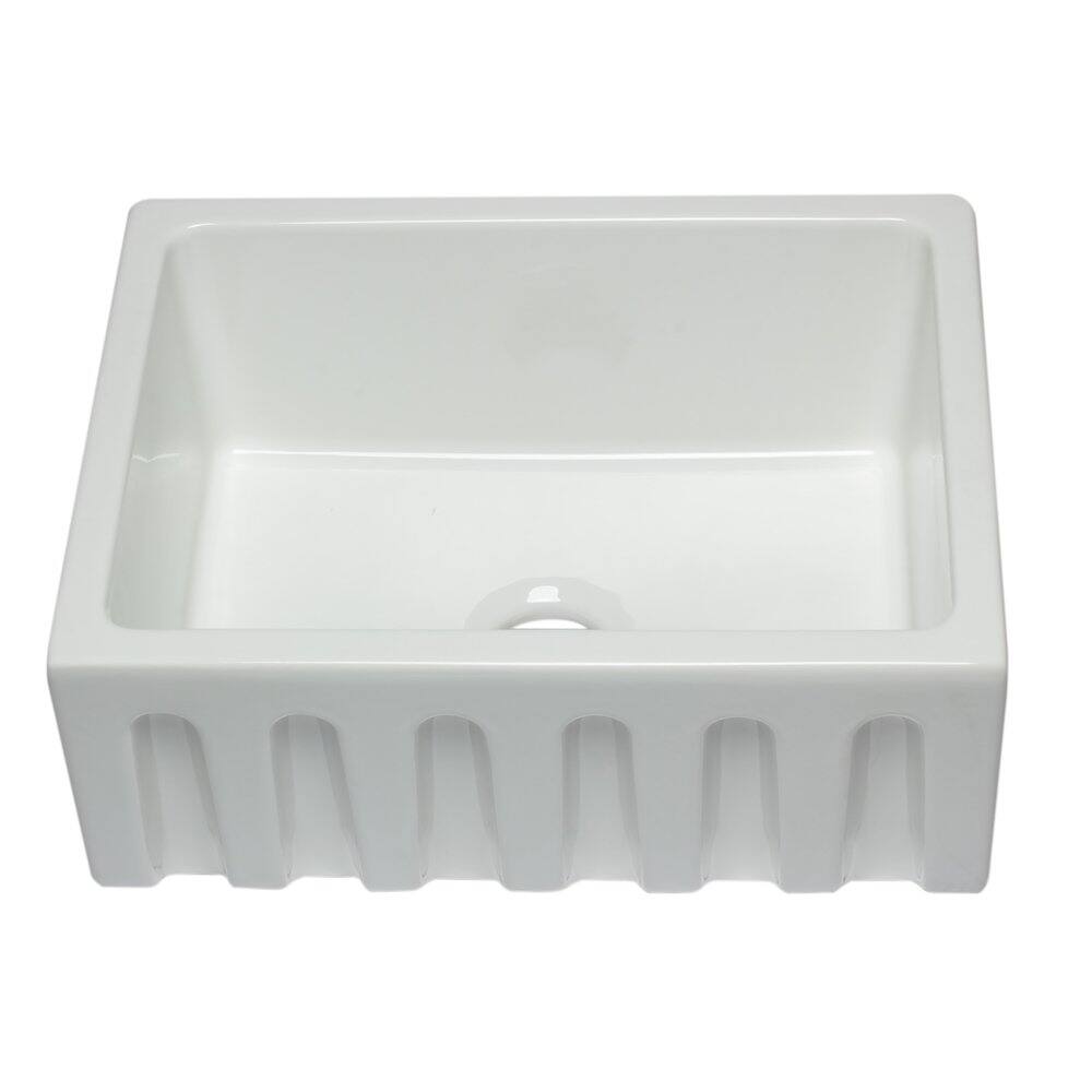 Alt View 4. Alfi - ALFI brand 24 inch White Reversible Smooth / Fluted Single Bowl Fireclay Farm Sink - White.