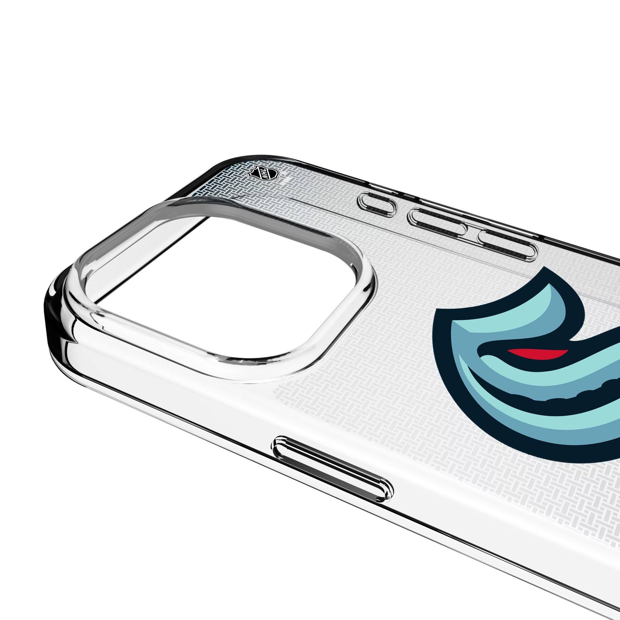 Alt View 2. Keyscaper - Seattle Kraken Linen Logo iPhone Clear Case - 13 Pro Max - Multicolor.