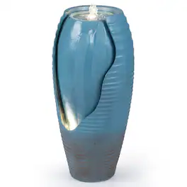 Costway - 32" Tall Jar Water Fountain with LED Lights & Pump for Garden Patio Yard Porch - Blue