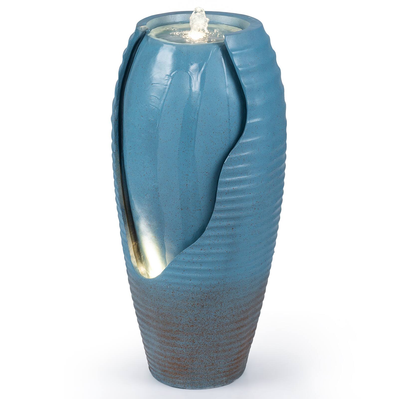 Costway - 32" Tall Jar Water Fountain with LED Lights & Pump for Garden Patio Yard Porch - Blue