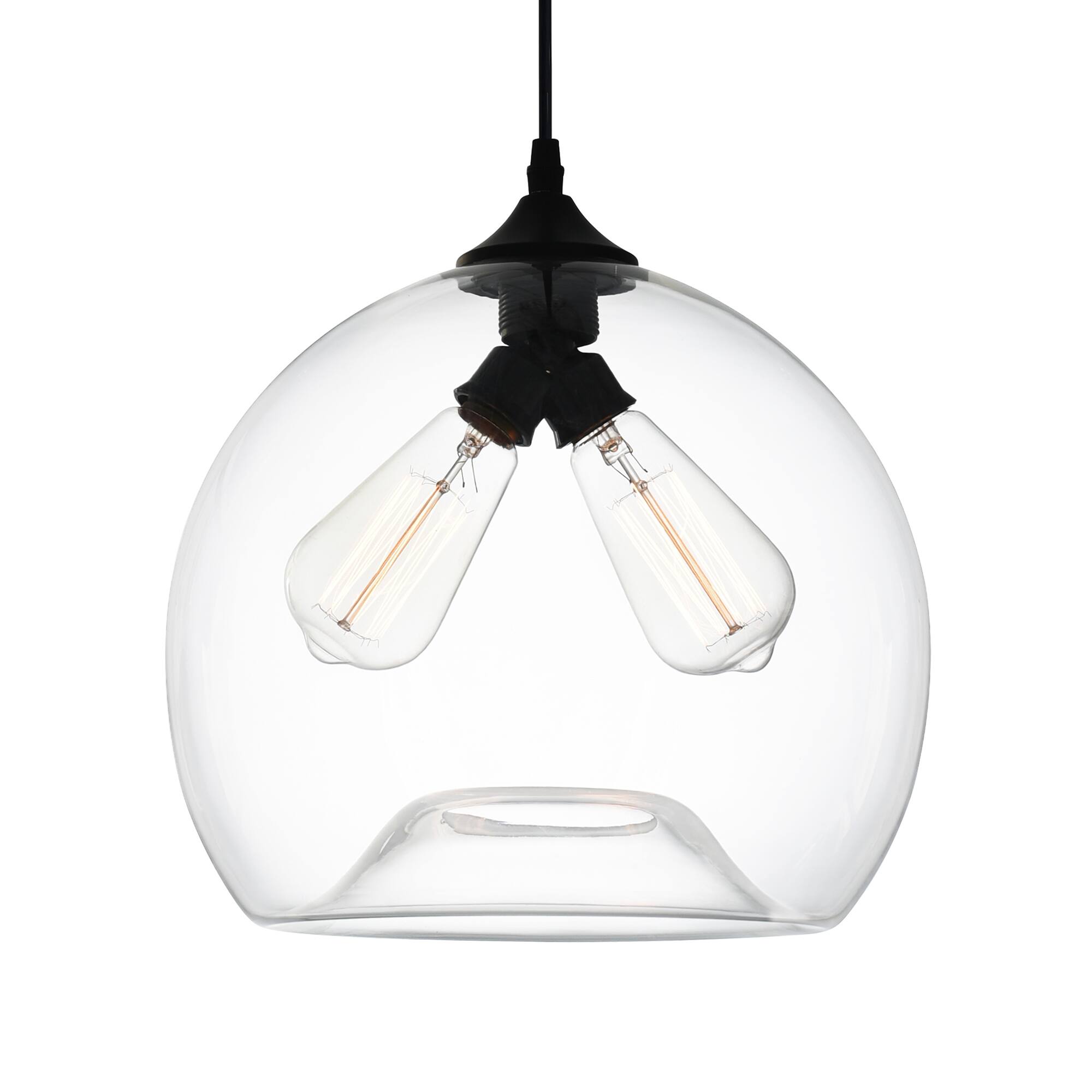 Angle. CWI Lighting - Glass 2 Light Down Mini Pendant With Clear Finish - Black.
