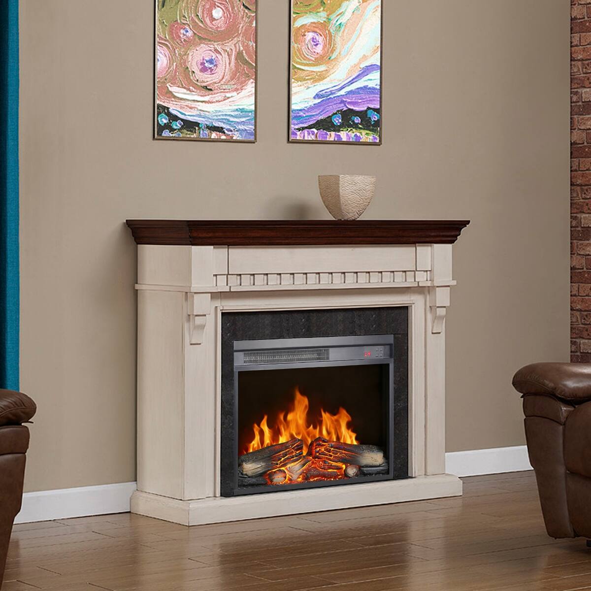Alt View 8. Loheer - Loheer 23 inch electric fireplace insert, ultra thin heater with log set, 1400W, Antique Black - Antique Black.