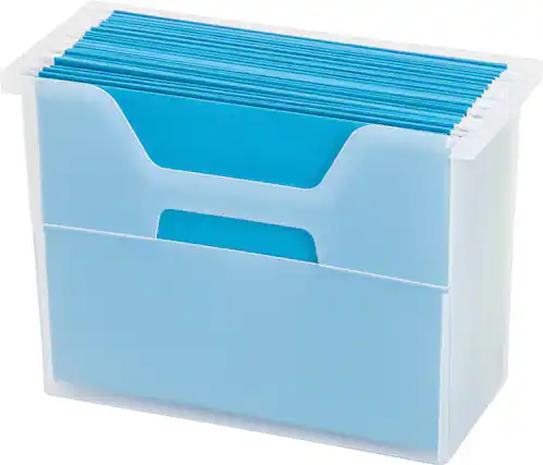 Front. IRIS USA - IRIS Medium Portable Desktop File Box with Open Top, Letter Size, Clear.