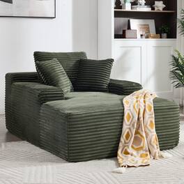 GOODSILO - Oversized Corduroy Chaise Lounge Convertible Sofa Bed with Deep Seat and Plush Pillows for Living Room Relaxation - Green