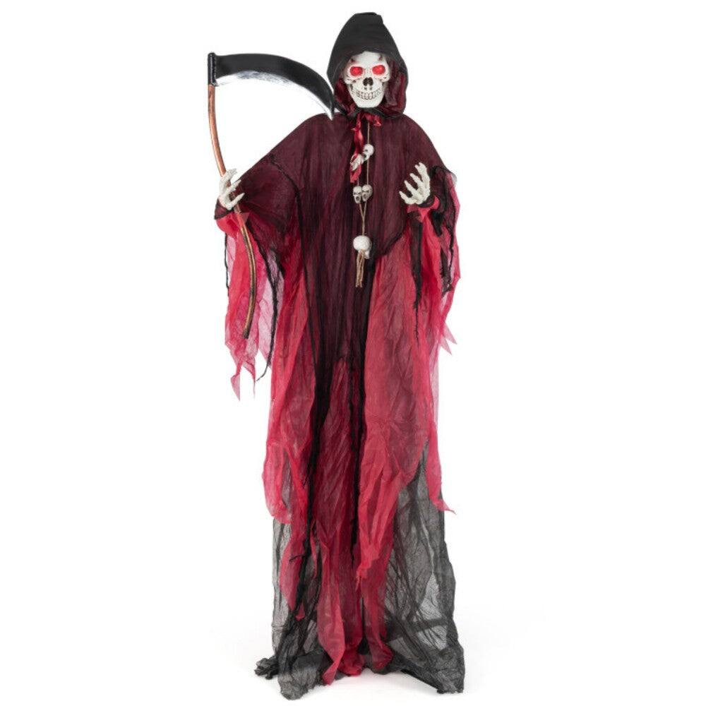 Front. Boyel Living - 8ft Sound-Activated Grim Reaper with Glowing Eyes and Scary Sounds for Halloween - Red.