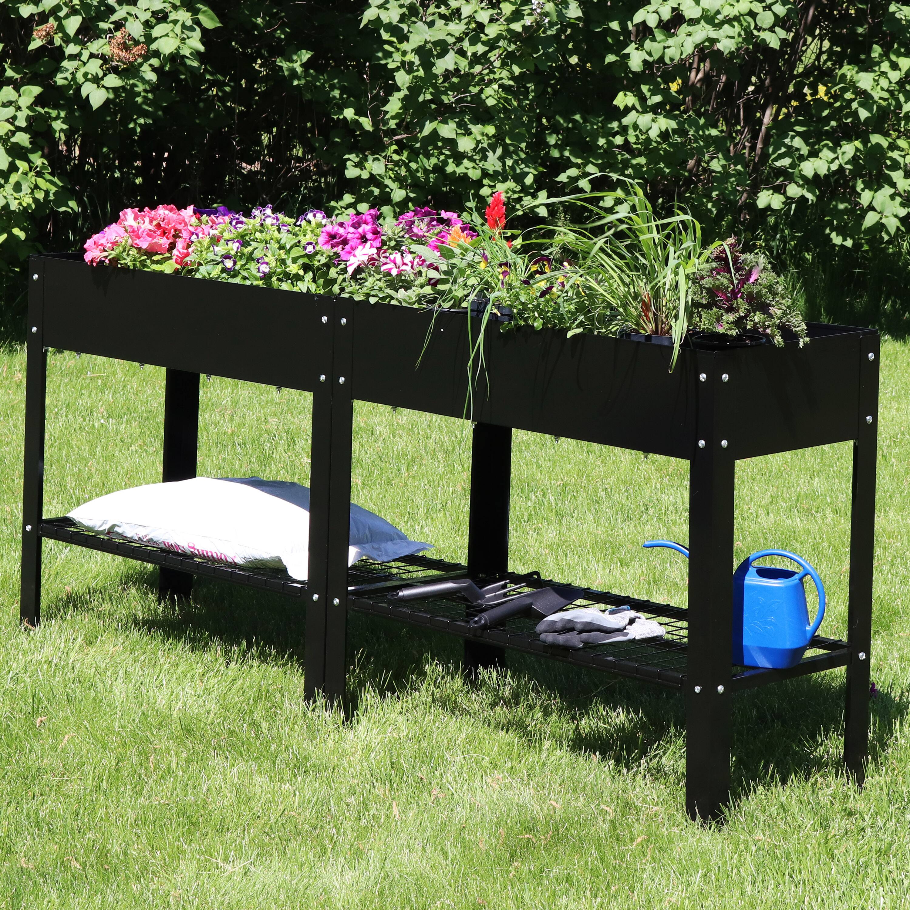 Alt View 4. Sunnydaze - Galvanized Steel Raised Bed with Mesh Shelf - Set of 2 - Black.
