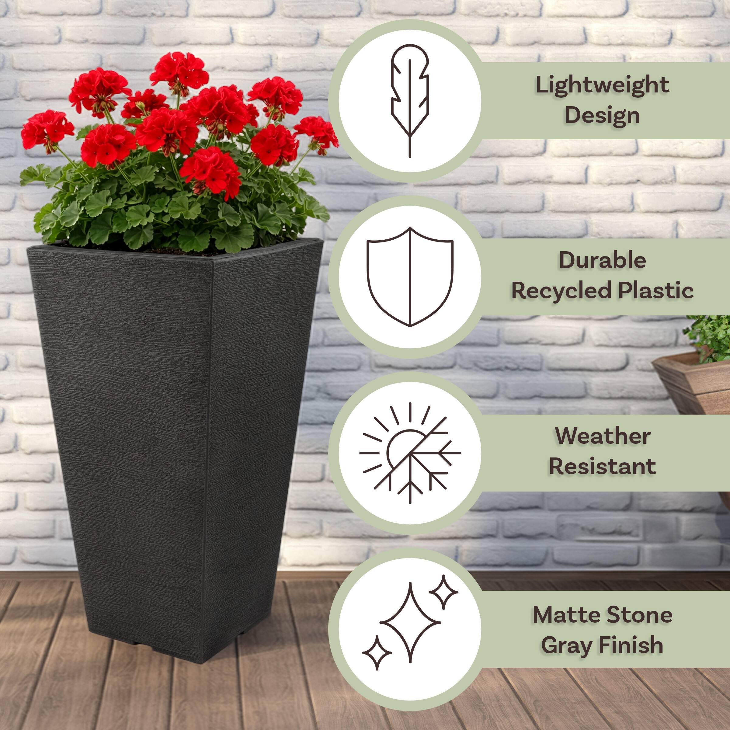 Lightweight Design  
Durable Recycled Plastic  
Weather Resistant  
Matte Stone Gray Finish