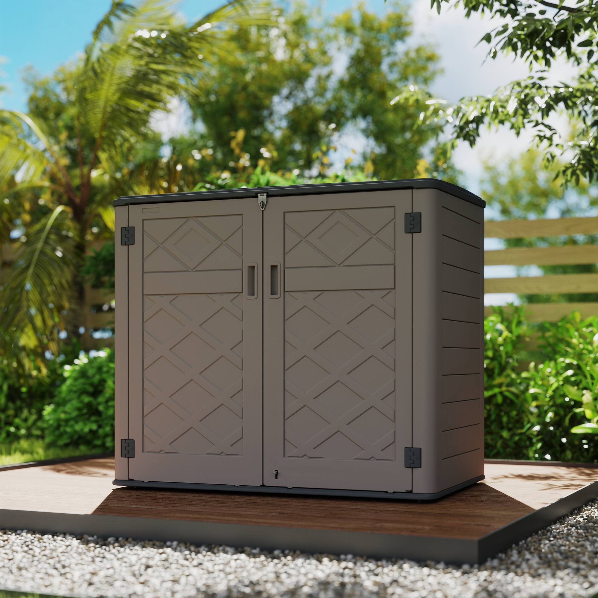 Alt View 7. Yardgrace - Outdoor Storage Shed 358 Gal. 53.15 in. x 33.07 in. x 46.85 in.Resin Large Waterproof Deck Box Shed with 2 shelves. - Brown.