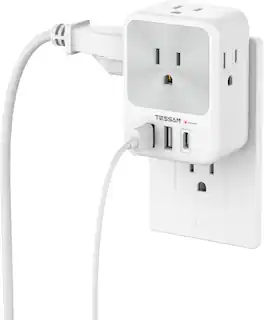 Wikistore - Surge Protector Wall Outlet Extender with 3 USB Ports 4 AC Outlets Compact Design - White