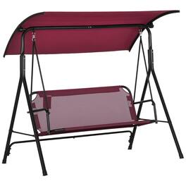 Outsunny - 3-Person Porch Swing with Stand, Outdoor Swing for Patio Porch with Adjustable Tilt Canopy - Wine Red