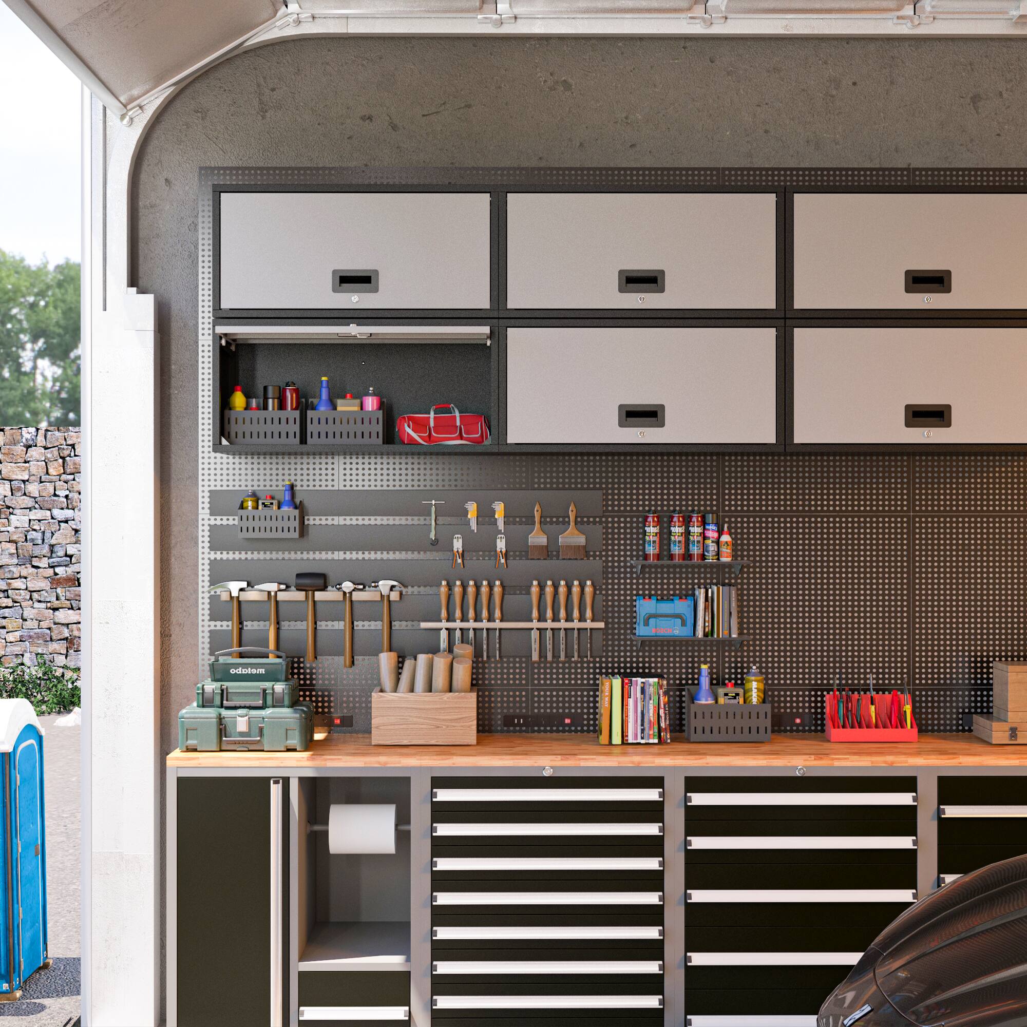 Back. TinyHomie - TinyHomie Wall-mounted Metal Garage Cabinet with Doors, Floating Tool Cabinet for Kitchen, Basement, Warehouse in Gray - Gray+Black.