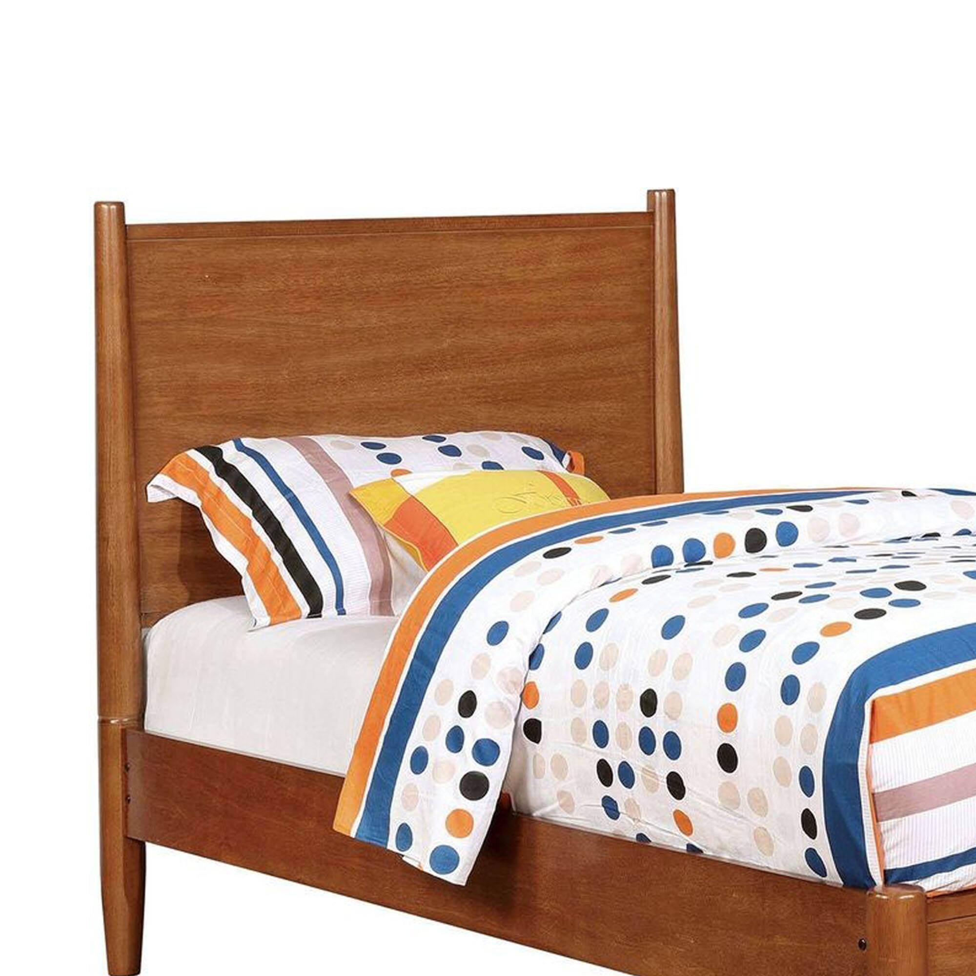 Alt View 1. Manhattan Lane - Wooden Transitional Twin Bed With Round Tapered Legs, Oak Brown - Brown.