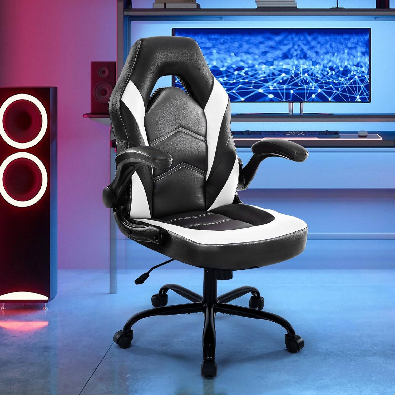 Alt View 4. Sweet - Gaming Chair Office Desk Leather Ergonomic Computer Chairs for Adults, Teens - Black White.