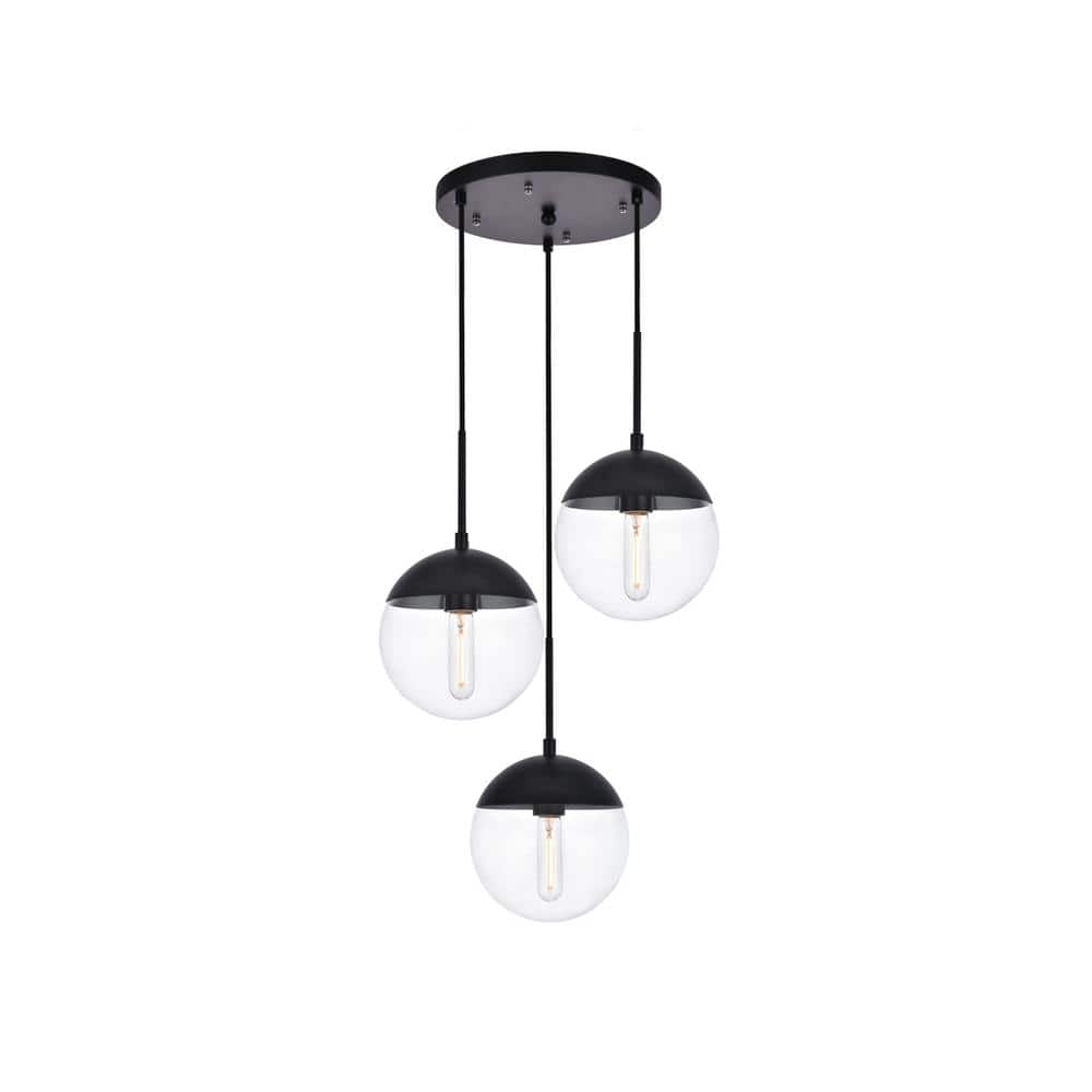 Living District - Eclipse 3 Lights Black Pendant With Clear Glass - Black And Clear price history on PriceWatchPro