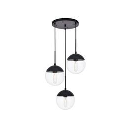 Living District - Eclipse 3 Lights Black Pendant With Clear Glass - Black And Clear