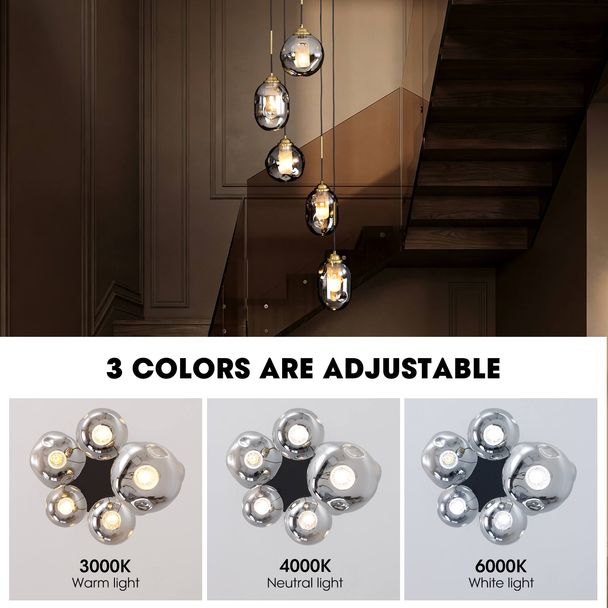 3 COLORS ARE ADJUSTABLE

3000K Warm light
4000K Neutral light
6000K White light
