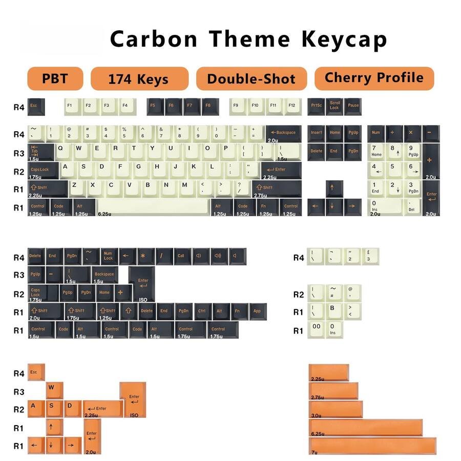 Cedar Assembly Carbon Pbt Double Shot Orange Keycap Set Retro Custom ...