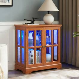 LUCKY ONE - Freestanding LED Curio Display Cabinet with Adjustable Shelves Retro Bookcase Storage for Home Decor - Dark Oak