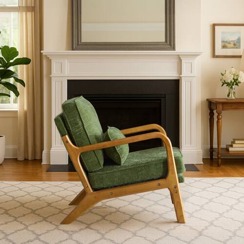 Alt View 1. Winado - Comfy Chairs Leisure Armchair with Rubber Wood Frame & Lumbar Pillow for Living Room Bedroom Studio Restaurants - Olive Green.