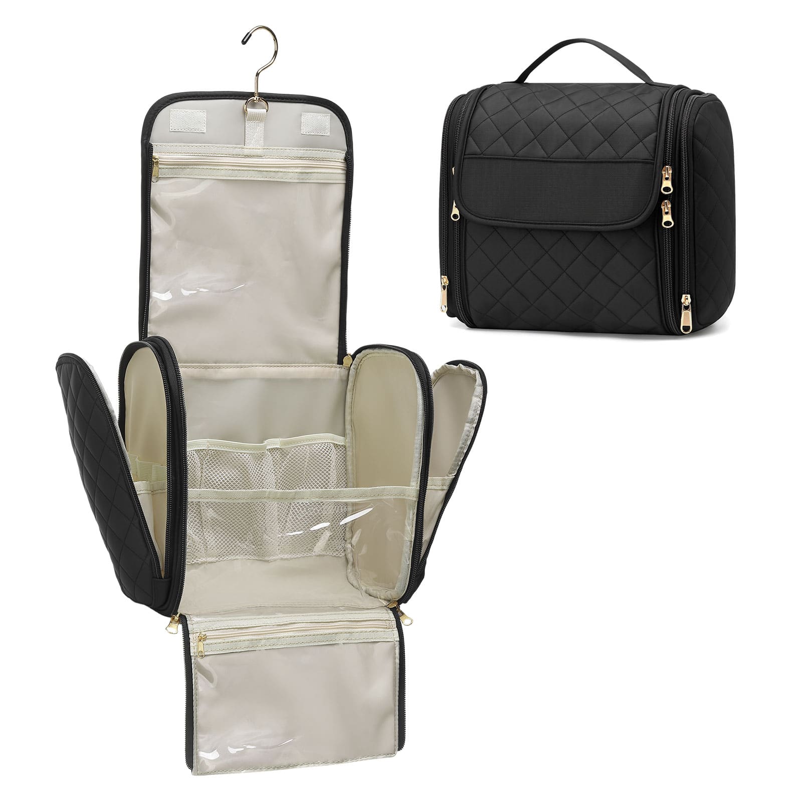 Unique Bargains - Women Makeup Bag with Hanging Hook, Large Portable Travel Hanging Toiletry Bag Organizer Case - Black price history on PriceWatchPro